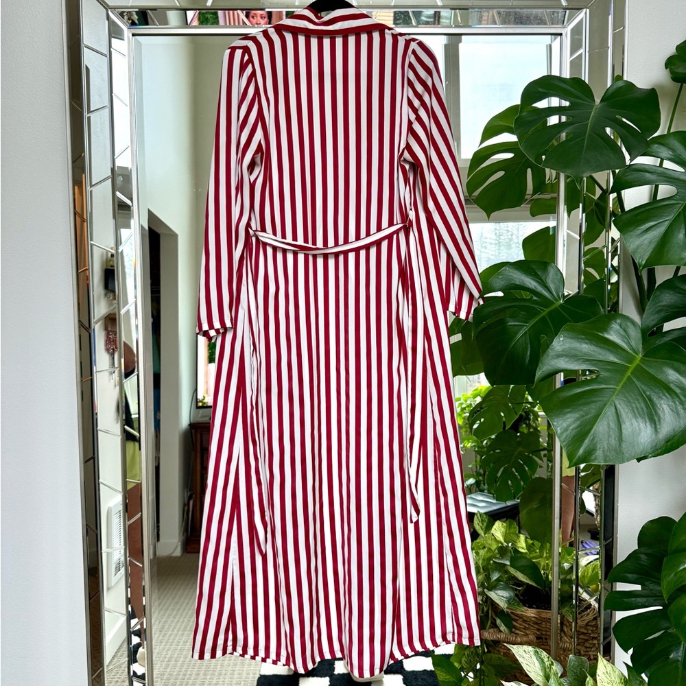 Open Edit | Red/White Striped Satin-Effect Duster - Picture 6 of 7